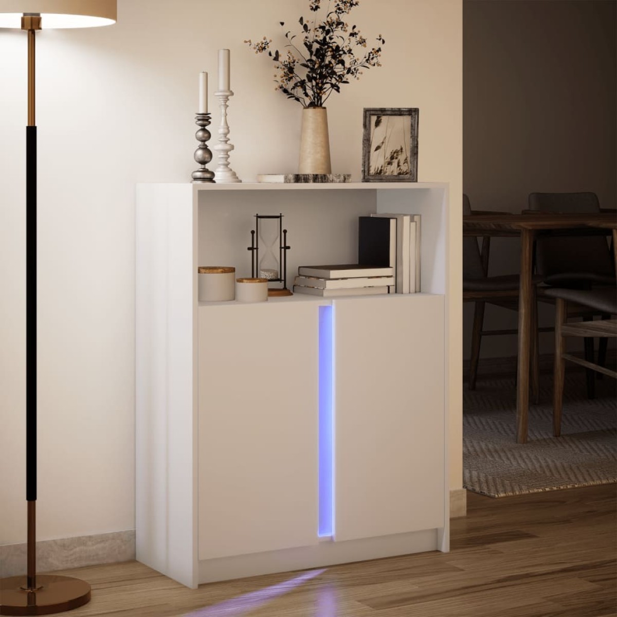 vidaXL Μπουφές με Φώτα LED Λευκός 77x34x100 εκ. από Επεξεργασμένο Ξύλο