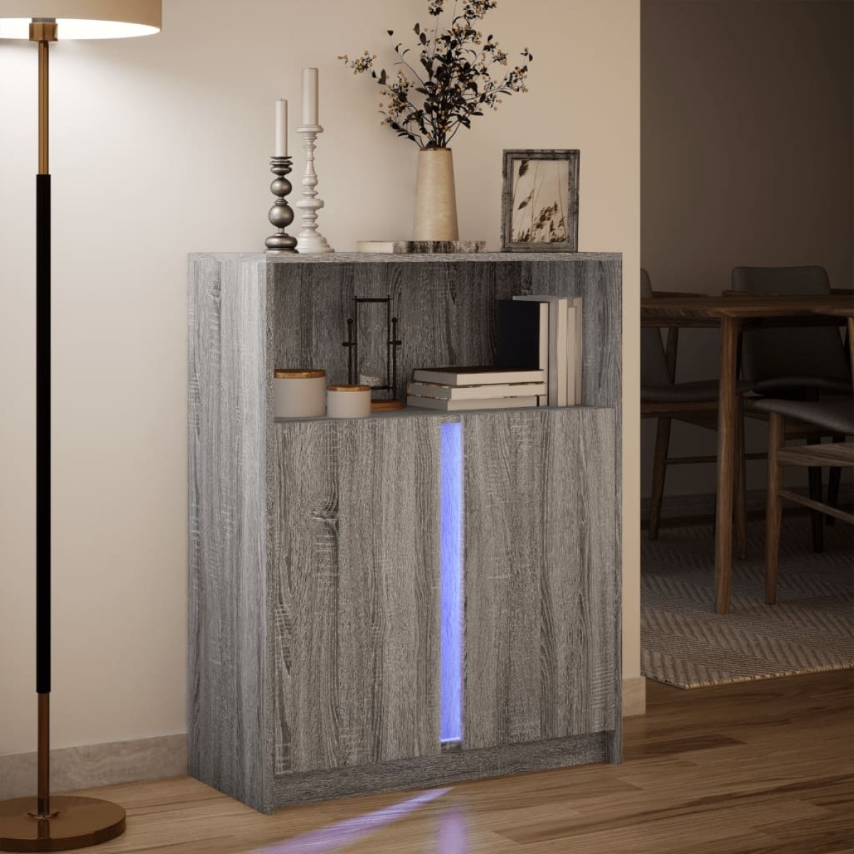 vidaXL Ντουλάπι με Φώτα LED Γκρι Sonoma 77x34x100εκ Επεξεργασμένο Ξύλο