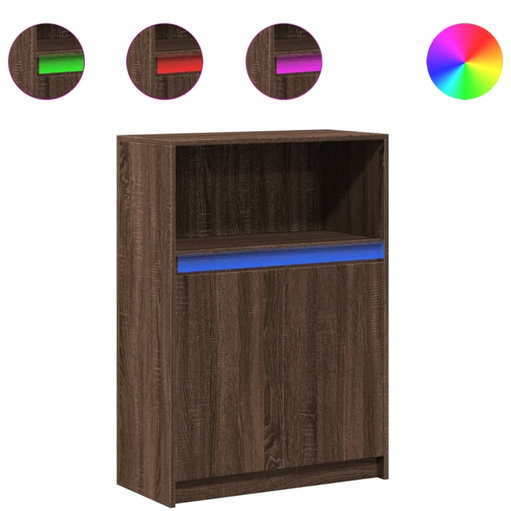 vidaXL Ντουλάπι με Φώτα LED Καφέ Δρυς 72x34x100 εκ. Επεξεργασμένο Ξύλο