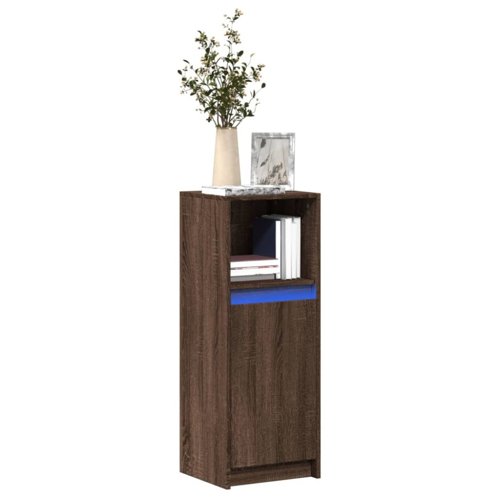 vidaXL Ντουλάπι με Φώτα LED Καφέ Δρυς 38x34x100 εκ. Επεξεργασμένο Ξύλο