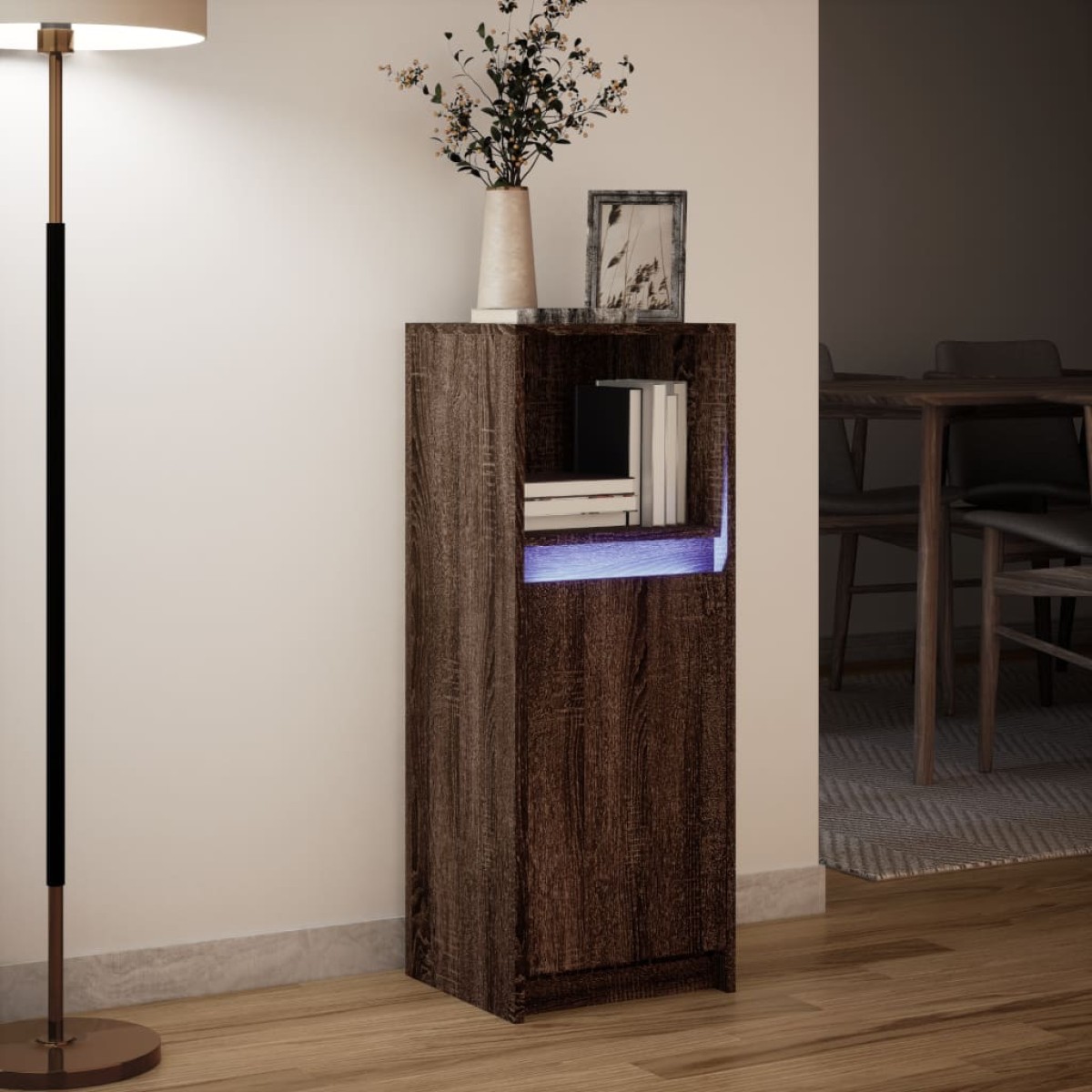 vidaXL Ντουλάπι με Φώτα LED Καφέ Δρυς 38x34x100 εκ. Επεξεργασμένο Ξύλο