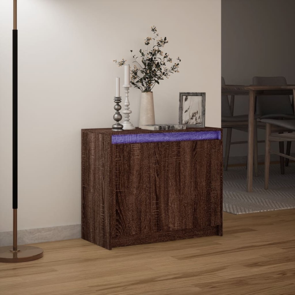 vidaXL Ντουλάπι με Φώτα LED Καφέ Δρυς 72x34x61 εκ. Επεξεργασμένο Ξύλο