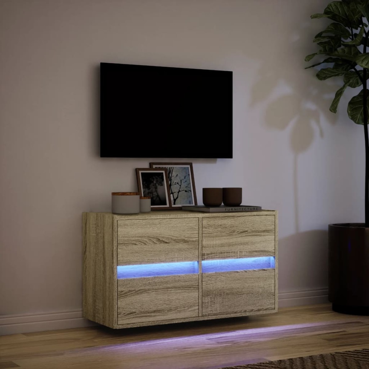 vidaXL Έπιπλο Τοίχου Τηλεόρασης με LED Sonoma Δρυς 80x31x45 εκ.