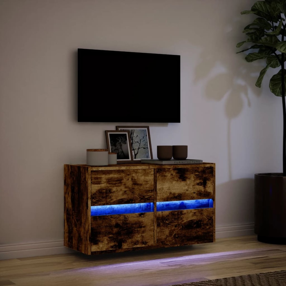 vidaXL Έπιπλο Τοίχου Τηλεόρασης με LED Καπνιστή Δρυς 80x31x45 εκ.