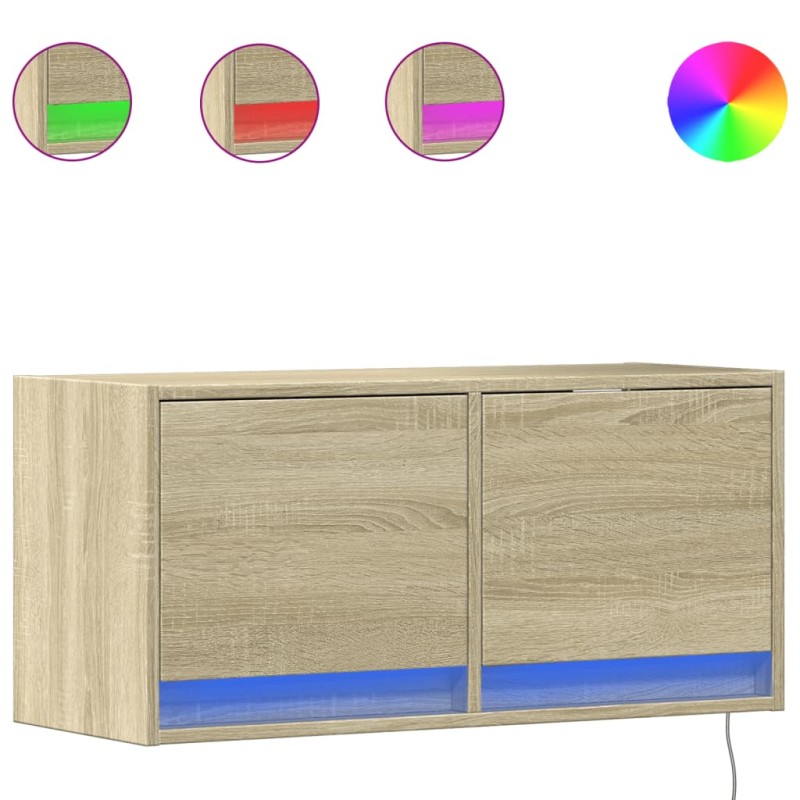 vidaXL Έπιπλο Τοίχου Τηλεόρασης με LED Sonoma Δρυς 80x31x38 εκ.