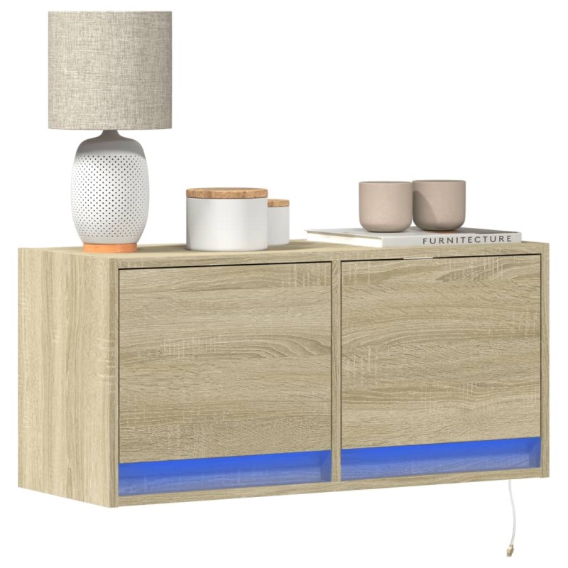 vidaXL Έπιπλο Τοίχου Τηλεόρασης με LED Sonoma Δρυς 80x31x38 εκ.