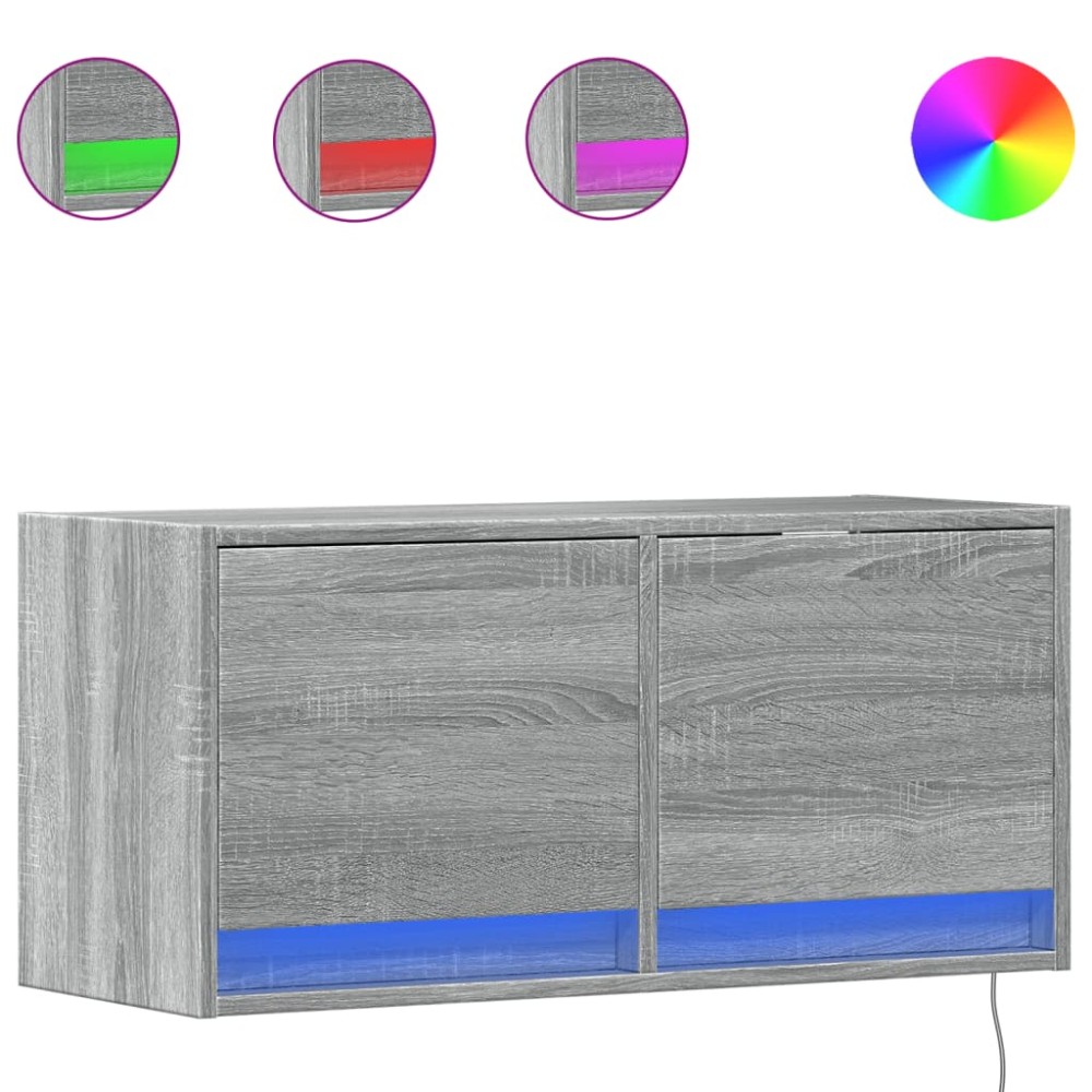 vidaXL Έπιπλο Τοίχου Τηλεόρασης με LED Γκρι Sonoma 80x31x38 εκ.