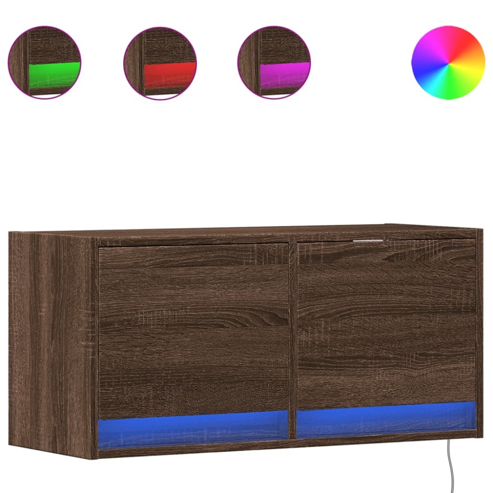 vidaXL Έπιπλο Τοίχου Τηλεόρασης με LED Καφέ Δρυς 80x31x38 εκ.