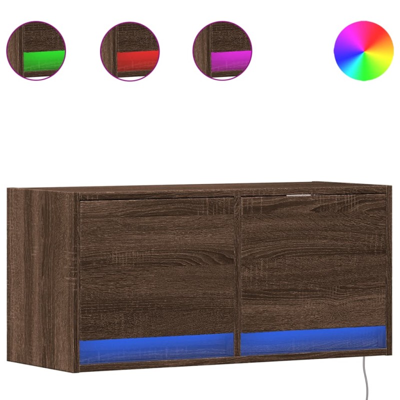 vidaXL Έπιπλο Τοίχου Τηλεόρασης με LED Καφέ Δρυς 80x31x38 εκ.