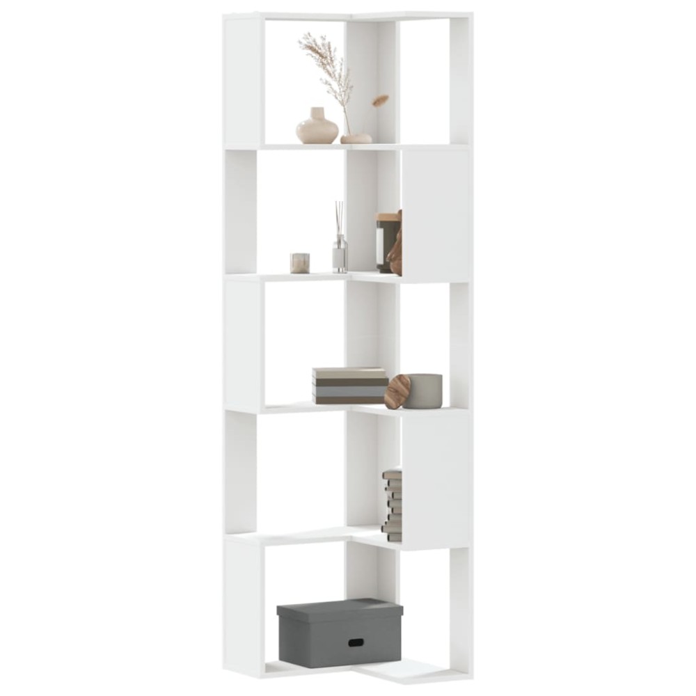 vidaXL Βιβλιοθήκη Γωνιακή 5 Επ. Λευκή 50x50x179εκ Επεξ. Ξύλο