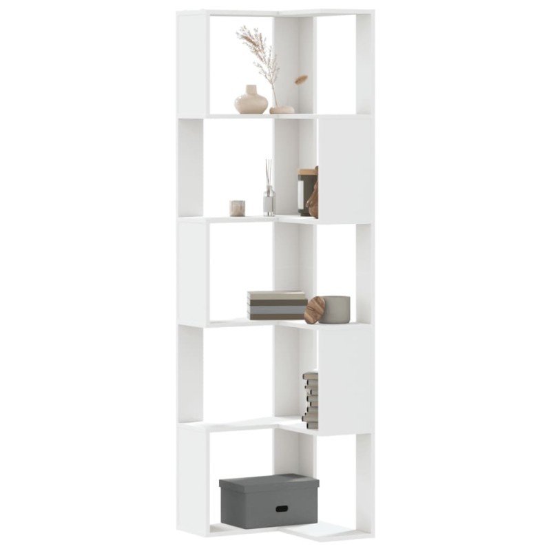 vidaXL Βιβλιοθήκη Γωνιακή 5 Επ. Λευκή 50x50x179εκ Επεξ. Ξύλο