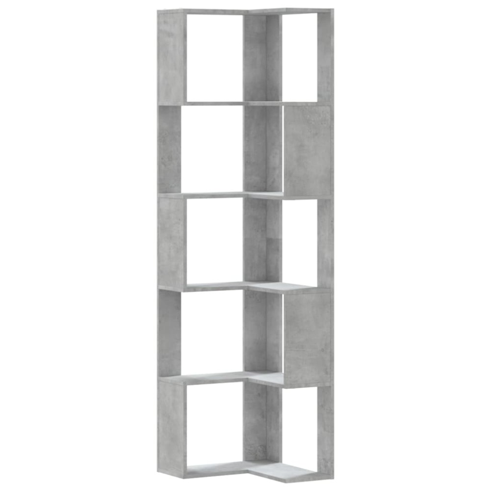 vidaXL Βιβλιοθήκη Γωνιακή 5 Επ. Γκρι Σκυροδέμ. 50x50x179 εκ Επεξ. Ξύλο