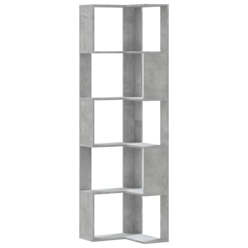 vidaXL Βιβλιοθήκη Γωνιακή 5 Επ. Γκρι Σκυροδέμ. 50x50x179 εκ Επεξ. Ξύλο