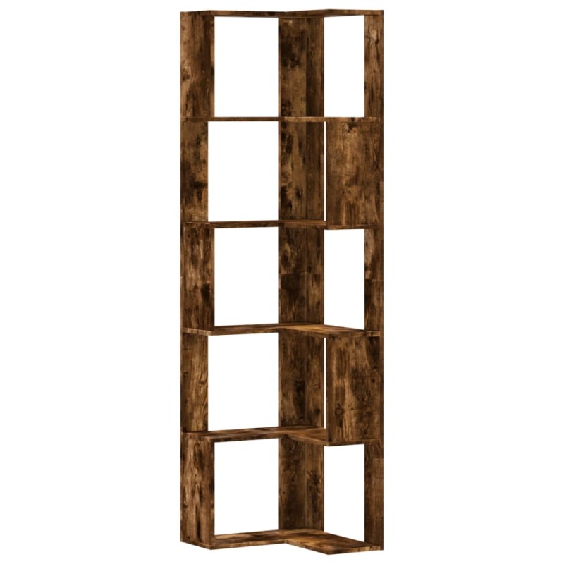 vidaXL Βιβλιοθήκη Γωνιακή 5 Επ. Καπνιστή Δρυς 50x50x179 εκ Επεξ. Ξύλο