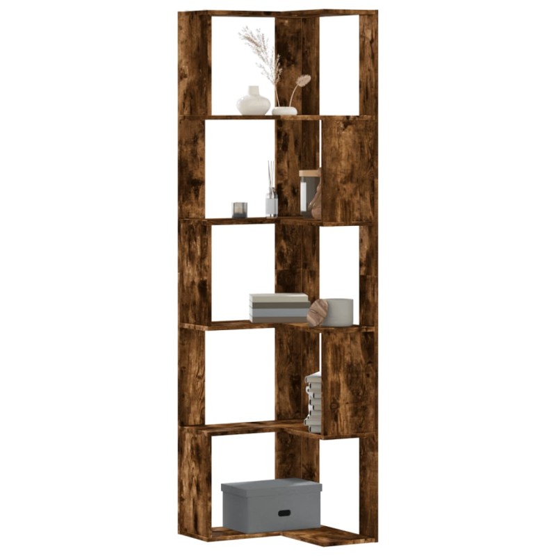 vidaXL Βιβλιοθήκη Γωνιακή 5 Επ. Καπνιστή Δρυς 50x50x179 εκ Επεξ. Ξύλο