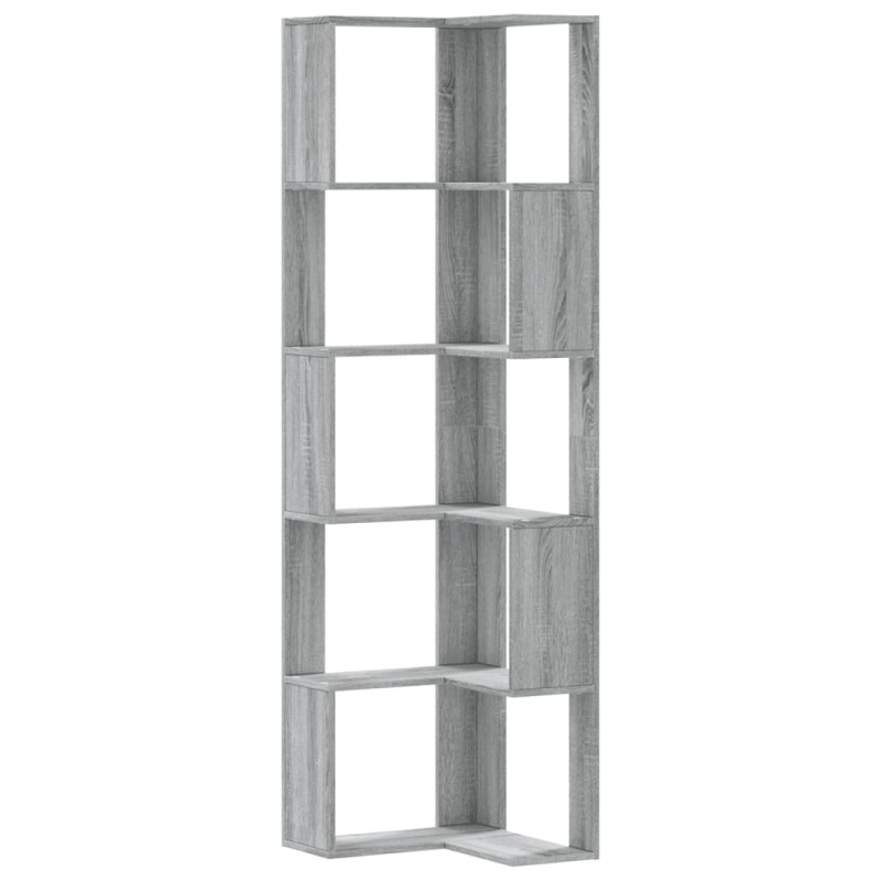 vidaXL Βιβλιοθήκη Γωνιακή 5 Επ. Γκρι Sonoma 50x50x179 εκ Επεξ. Ξύλο