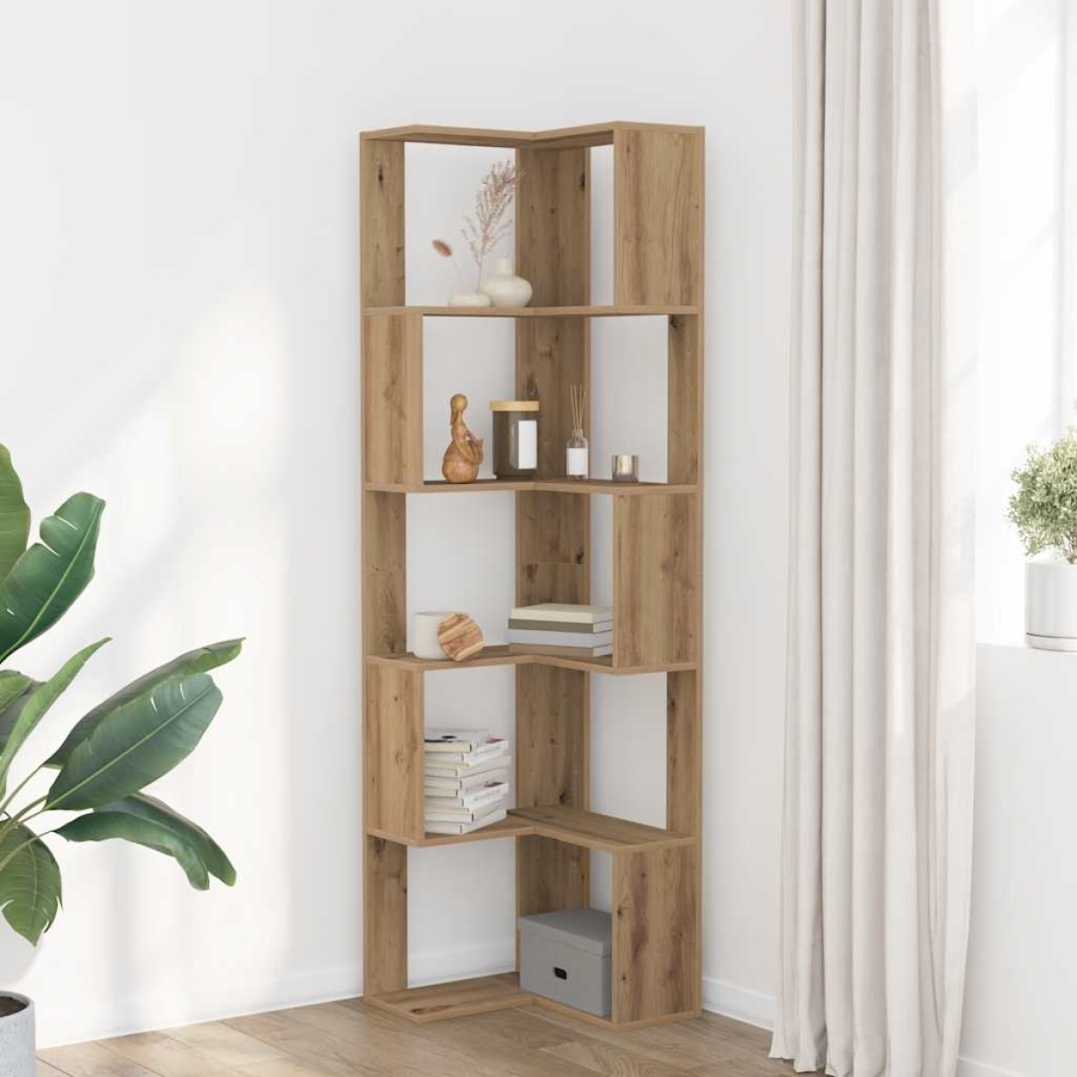 vidaXL Βιβλιοθήκη Γωνιακή 5 Επ. Αρτισιανή Δρυς 50x50x179 εκ Επεξ. Ξύλο