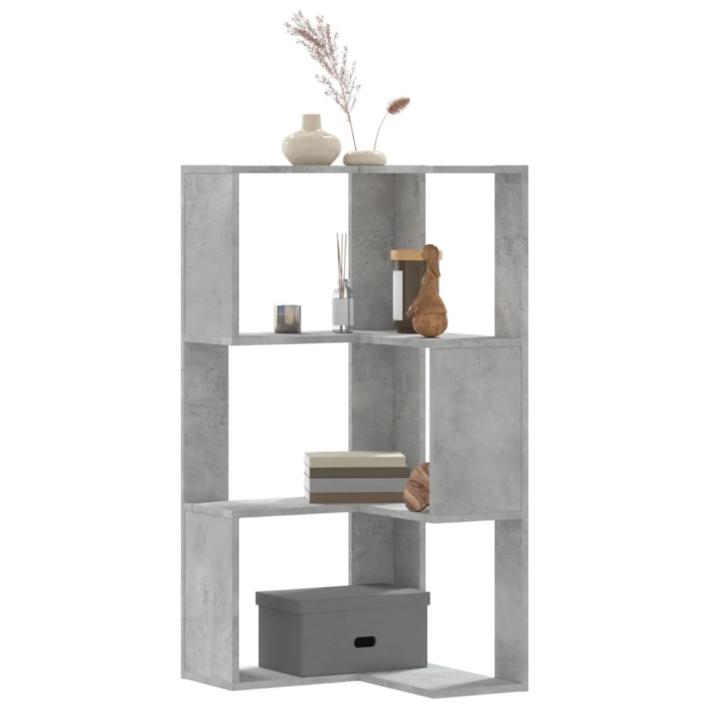vidaXL Βιβλιοθήκη Γωνιακή 3 Επ. Γκρι Σκυροδέμ. 50x50x102εκ Επεξ. Ξύλο