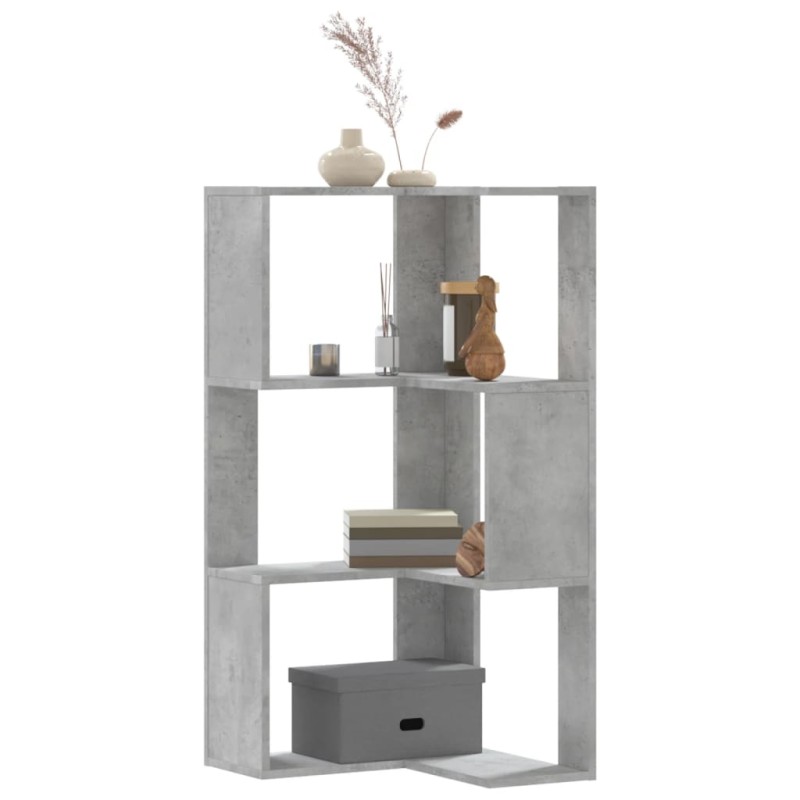 vidaXL Βιβλιοθήκη Γωνιακή 3 Επ. Γκρι Σκυροδέμ. 50x50x102εκ Επεξ. Ξύλο