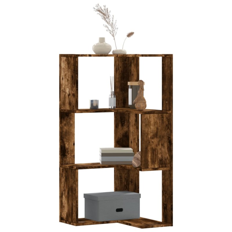 vidaXL Βιβλιοθήκη Γωνιακή 3 Επ. Καπνιστή Δρυς 50x50x102εκ Επεξ. Ξύλο