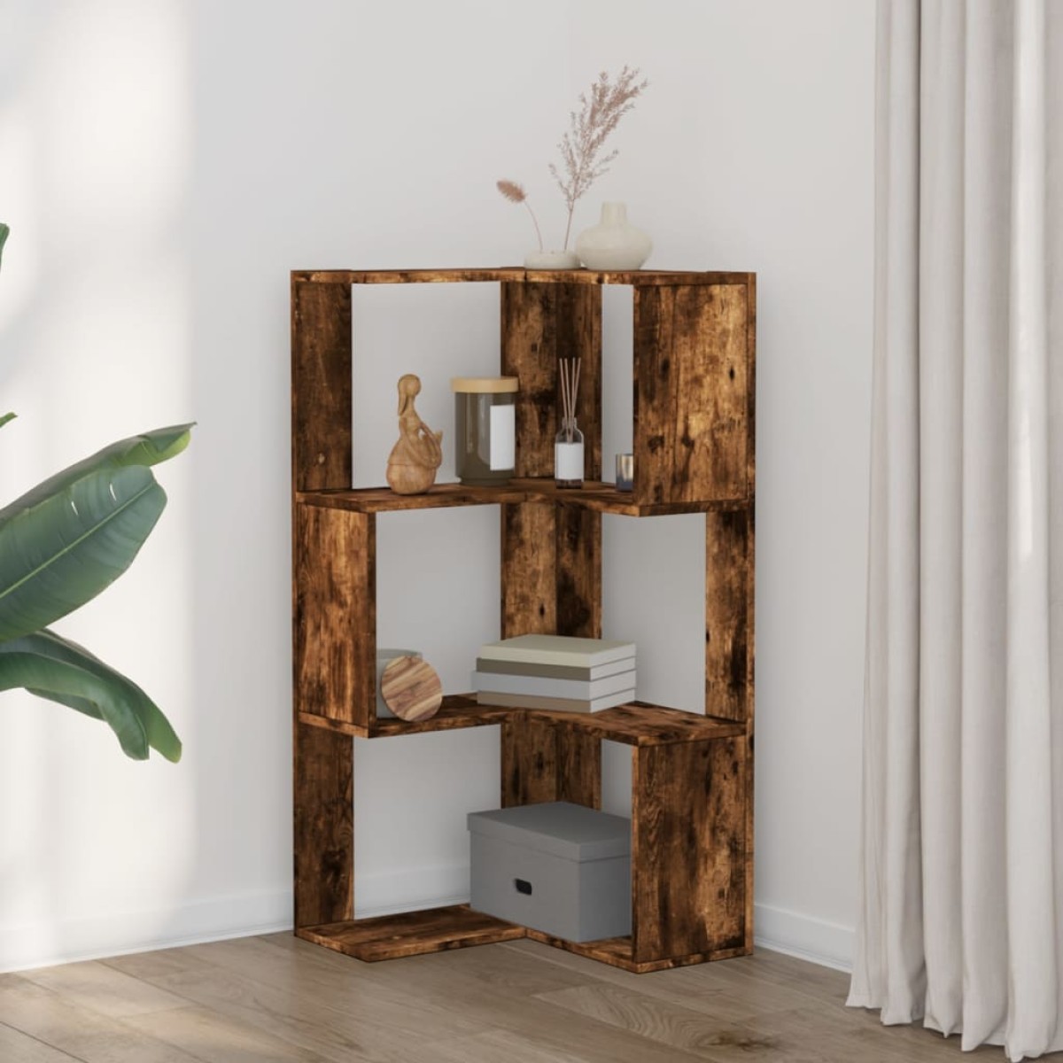 vidaXL Βιβλιοθήκη Γωνιακή 3 Επ. Καπνιστή Δρυς 50x50x102εκ Επεξ. Ξύλο