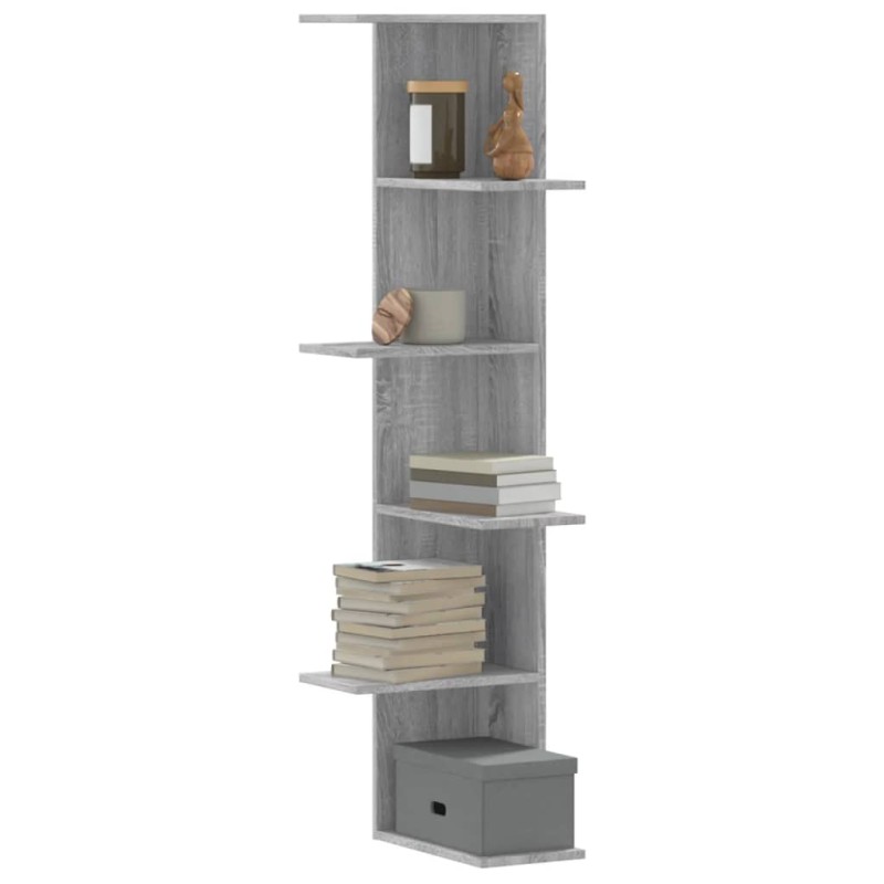 vidaXL Γωνιακή Ραφιέρα Τοίχου Γκρι Sonoma 36,5x36,5x140 εκ Επεξ. Ξύλο