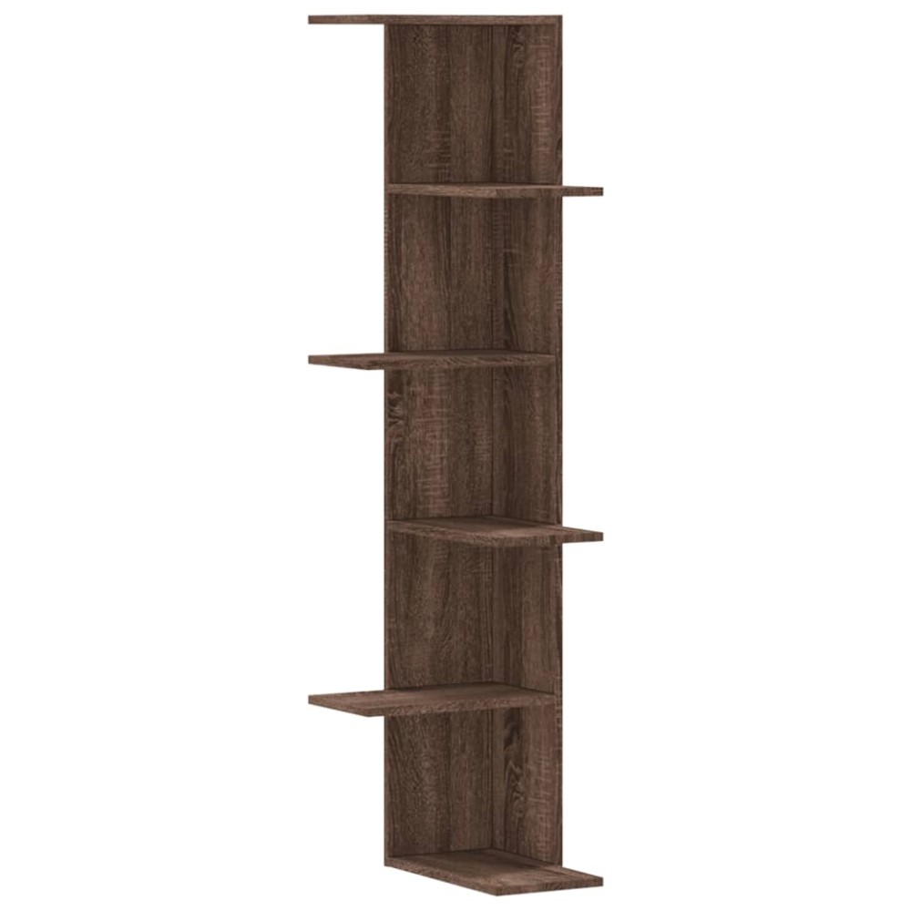 vidaXL Γωνιακή Ραφιέρα Τοίχου Καφέ Δρυς 36,5x36,5x140 εκ. Επεξ. Ξύλο