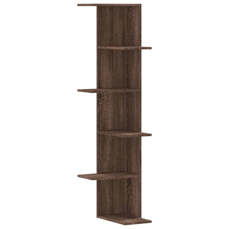 vidaXL Γωνιακή Ραφιέρα Τοίχου Καφέ Δρυς 36,5x36,5x140 εκ. Επεξ. Ξύλο