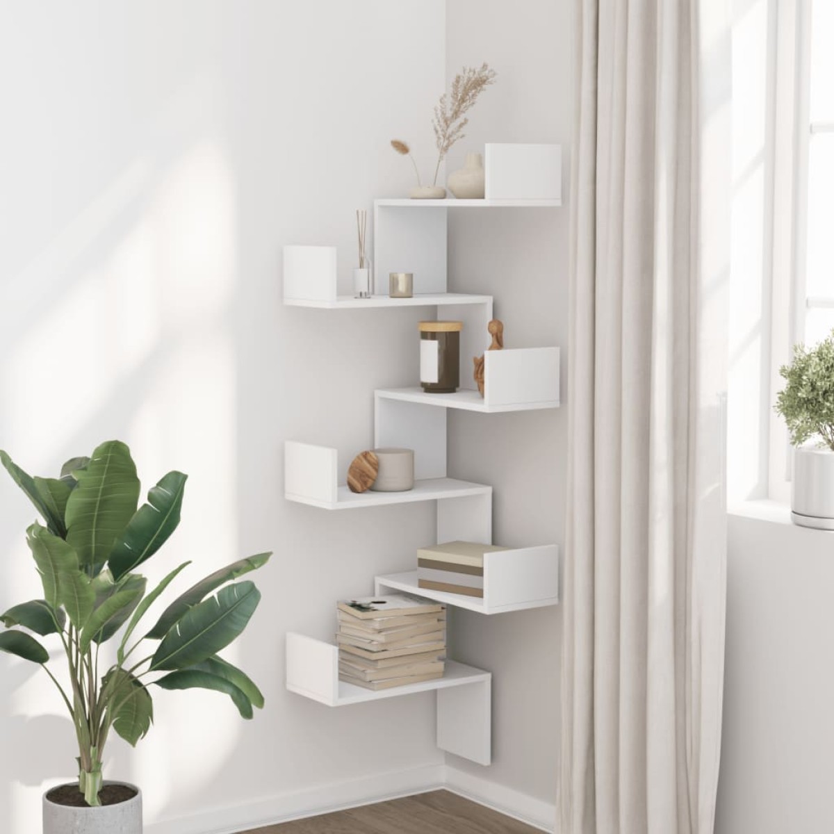 vidaXL Γωνιακή Ραφιέρα Τοίχου Λευκή 45x45x147 εκ. από Επεξ. Ξύλο
