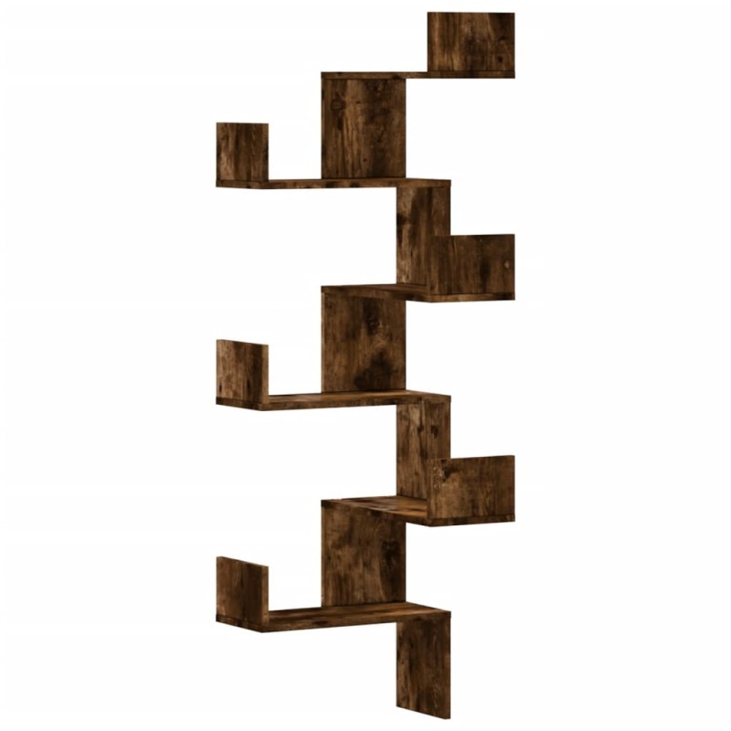 vidaXL Γωνιακή Ραφιέρα Τοίχου Καπνιστή Δρυς 45x45x147 εκ Επεξ. Ξύλο