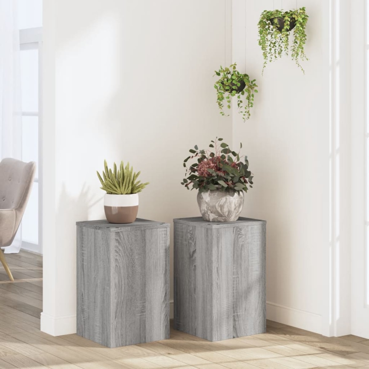 vidaXL Βάσεις Φυτών 2 Τεμ. Γκρι Sonoma 30x30x50 εκ. Επεξεργασμένο Ξύλο