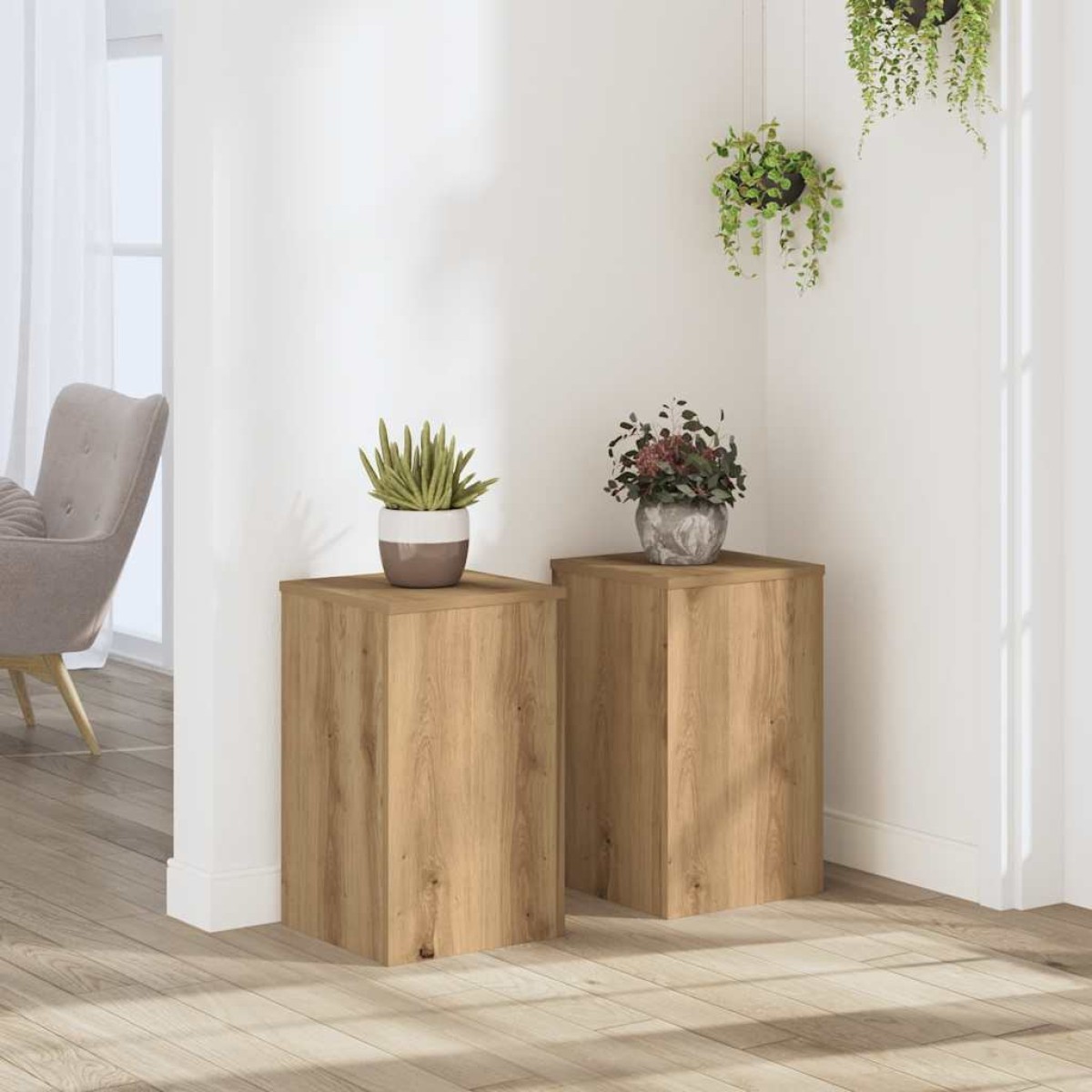 vidaXL Βάσεις Φυτών 2 τεμ. Αρτισιανή Δρυς 30x30x50 εκ. Επεξ. Ξύλο