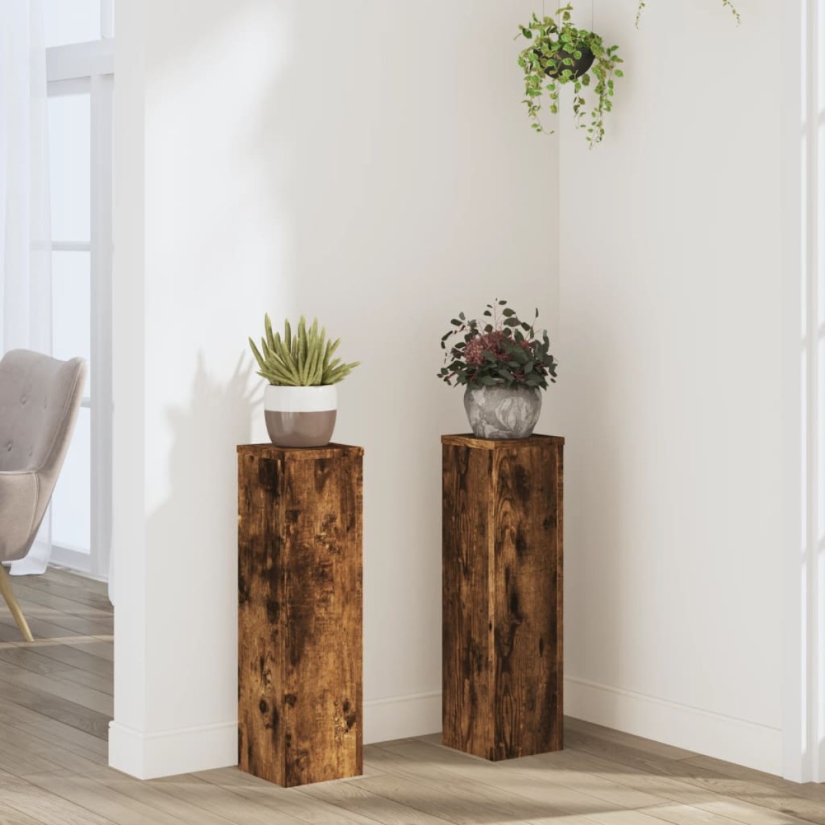 vidaXL Βάσεις Φυτών 2Τεμ. Καπνιστή Δρυς 17x17x60εκ. Επεξεργασμένο Ξύλο