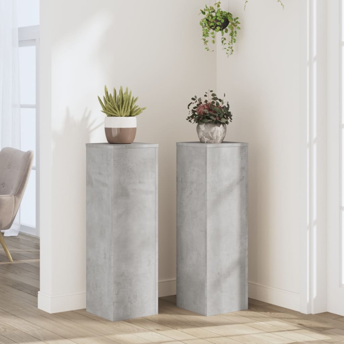 vidaXL Βάσεις Φυτών 2 τεμ. Γκρι Σκυρ. 25x25x80 εκ. Επεξεργασμένο Ξύλο