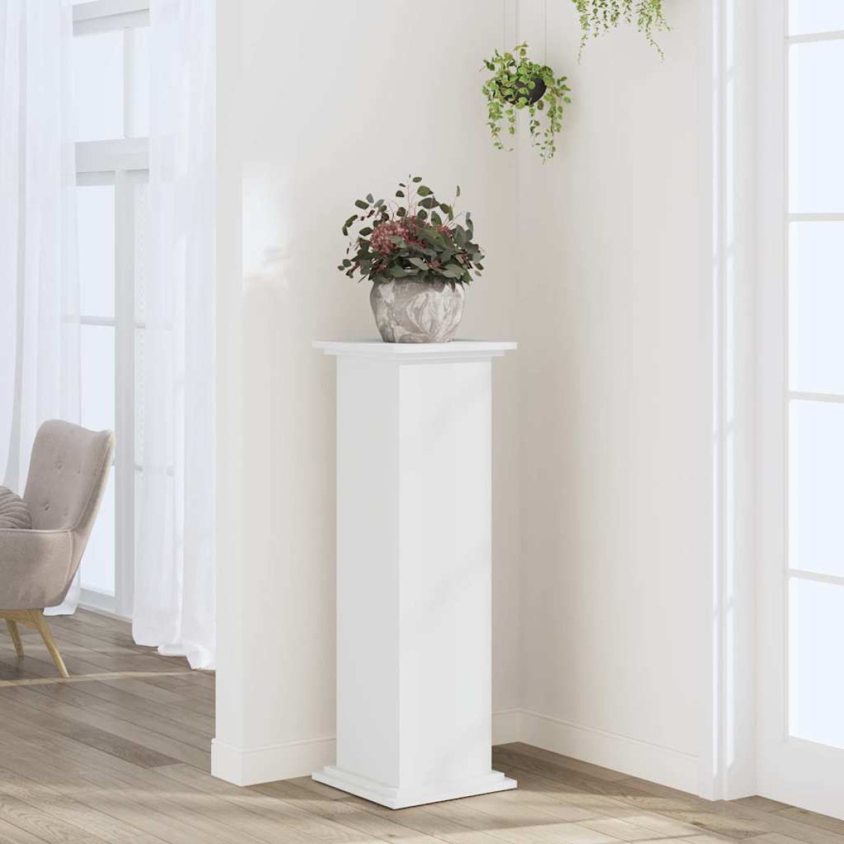 vidaXL Βάση Γλάστρας Λευκό 33x33x100 εκ. από Επεξεργασμένο Ξύλο