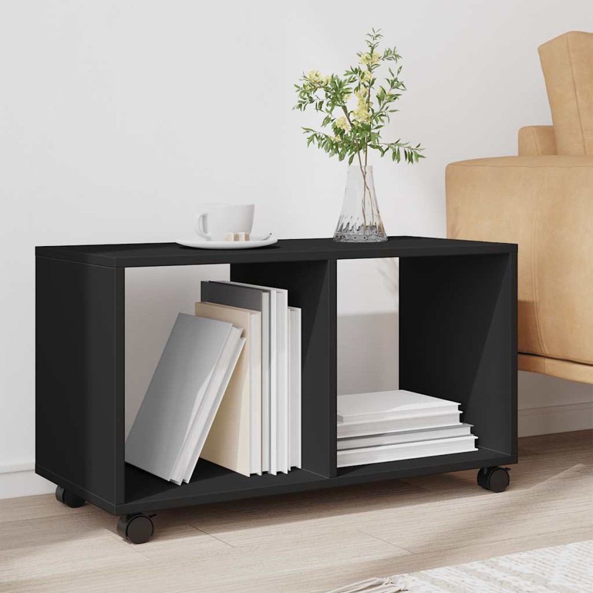 vidaXL Ντουλάπι Τροχήλατο Μαύρο 72x33x42,5 εκ. από Επεξ. Ξύλο