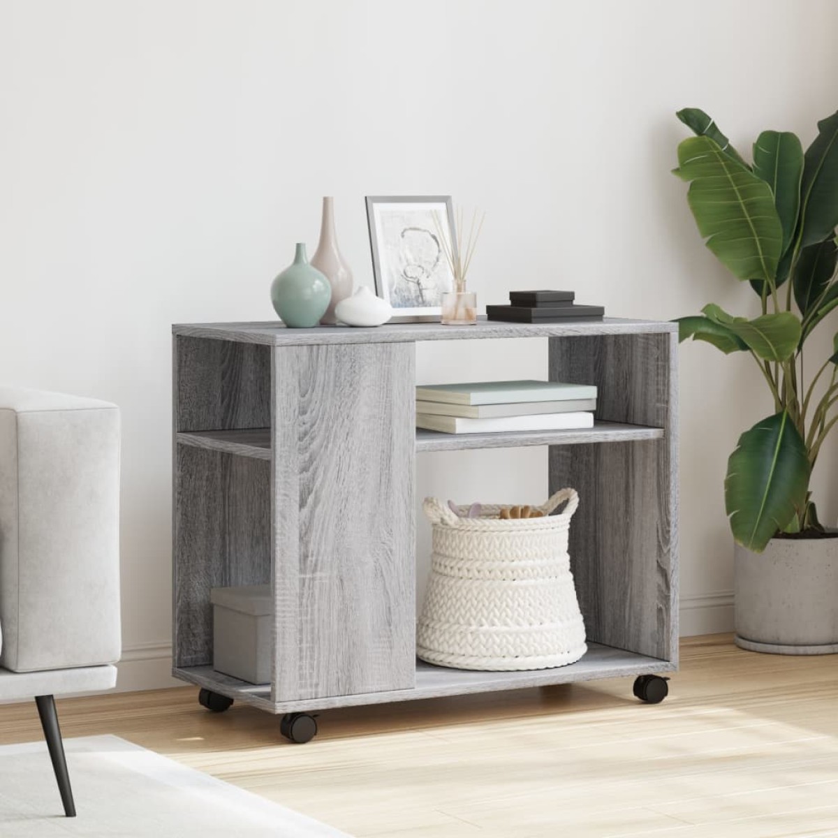 vidaXL Βοηθητικό Τραπέζι με Ρόδες Γκρι Sonoma 70x35x60 εκ Επεξ. Ξύλο