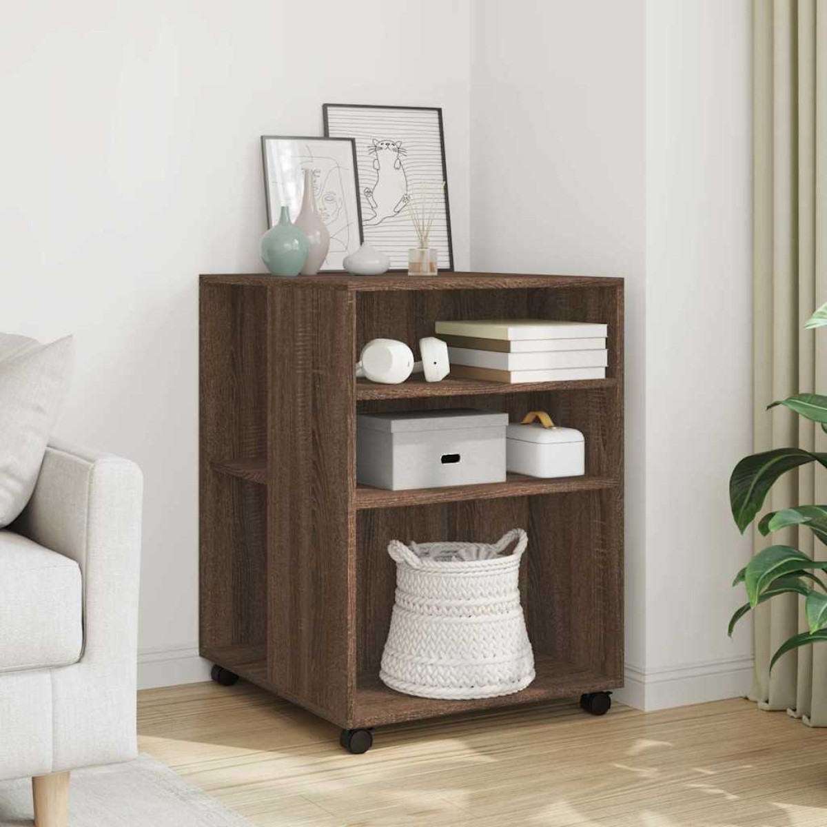 vidaXL Βοηθητικό Τραπέζι με Ρόδες Καφέ Δρυς 55x60x78 εκ. Επεξ. Ξύλο