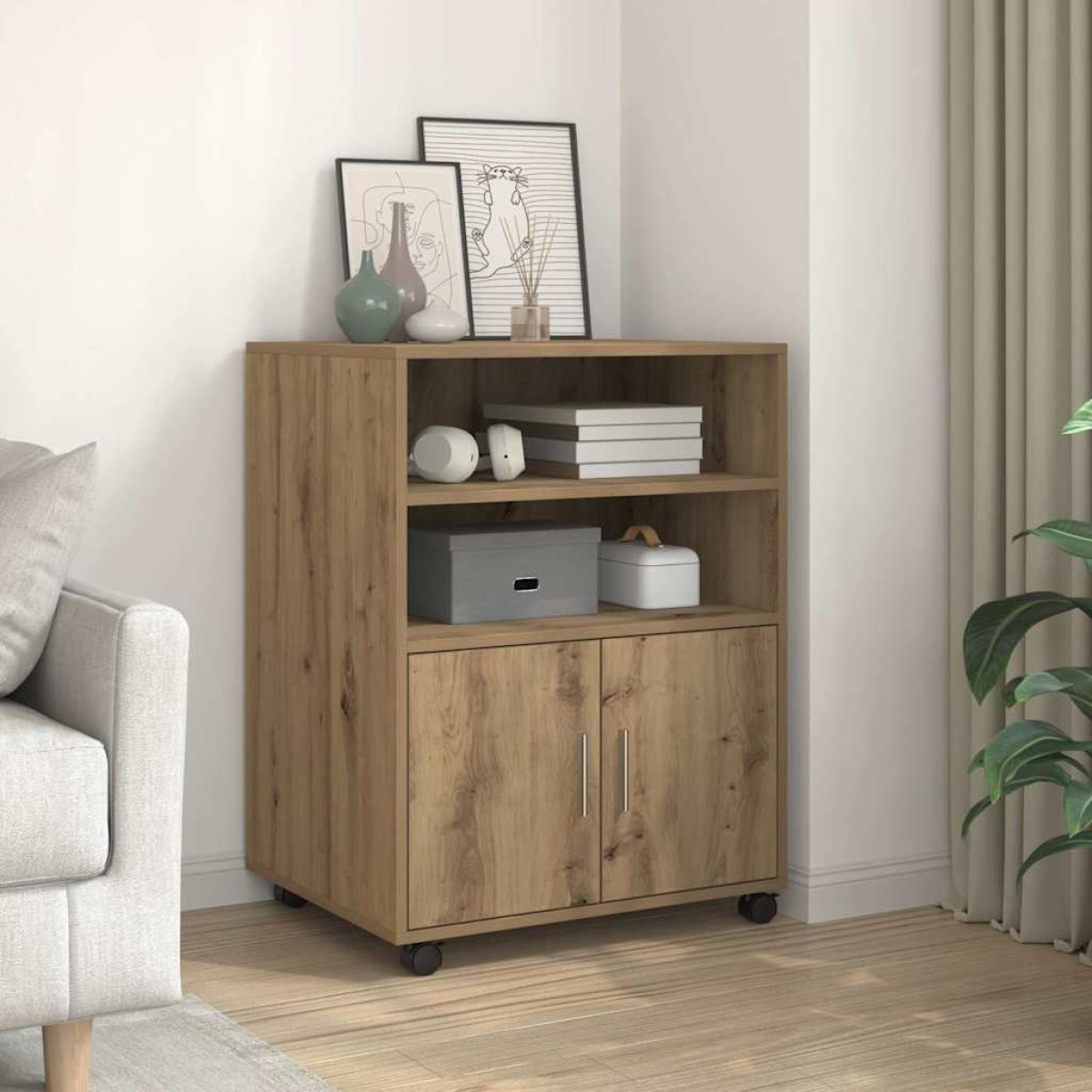 vidaXL Ντουλάπι Τροχήλατο Αρτισιανή Δρυς 60x48x81 εκ. από Επεξ. Ξύλο