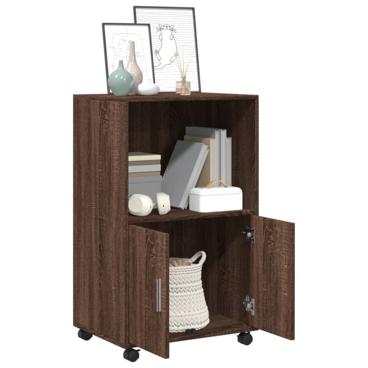 vidaXL Ντουλάπι Τροχήλατο Καφέ Δρυς 55x40x91 εκ. από Επεξ. Ξύλο