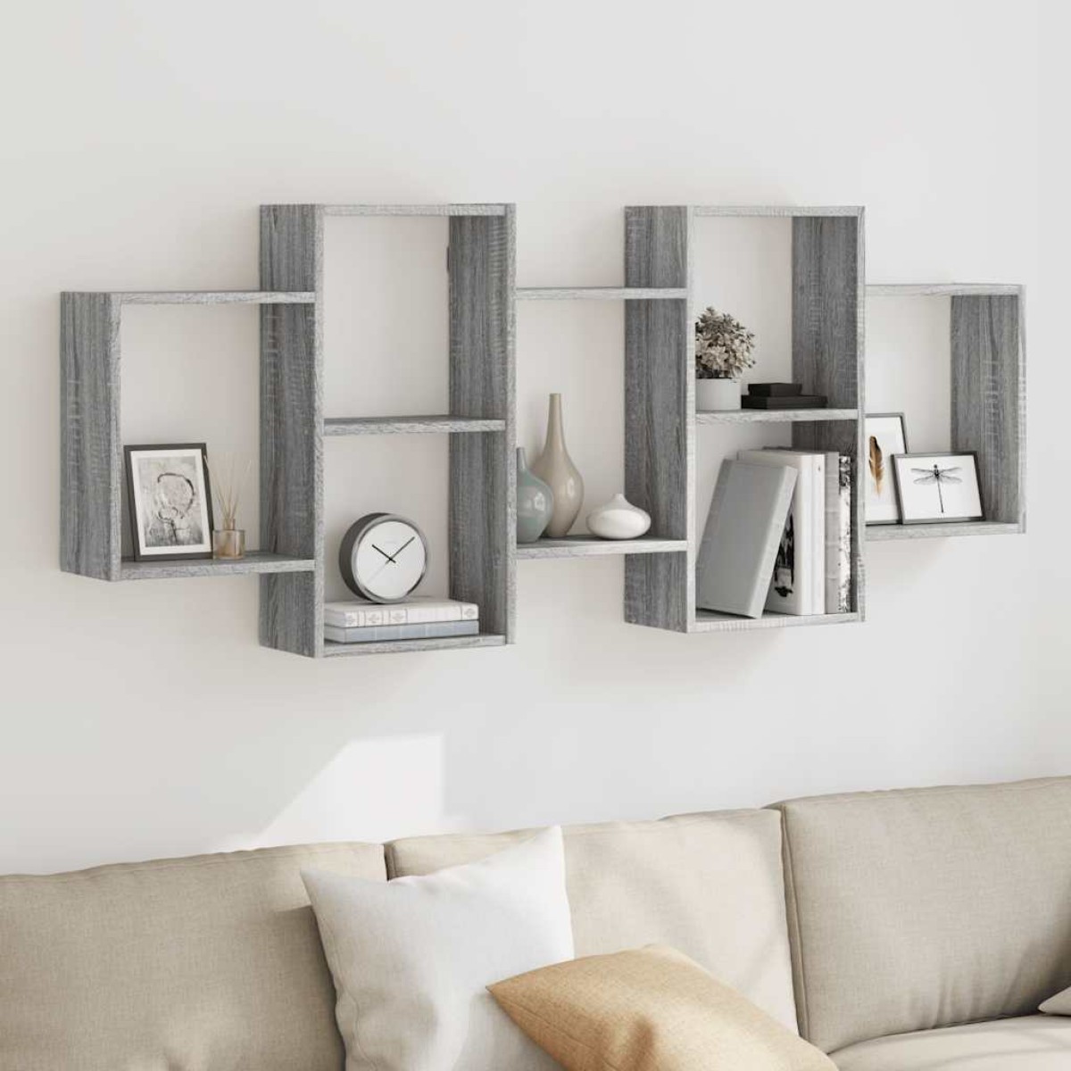 vidaXL Ραφιέρα Τοίχου Γκρι Sonoma 159x18x65 εκ. Επεξεργασμένο Ξύλο