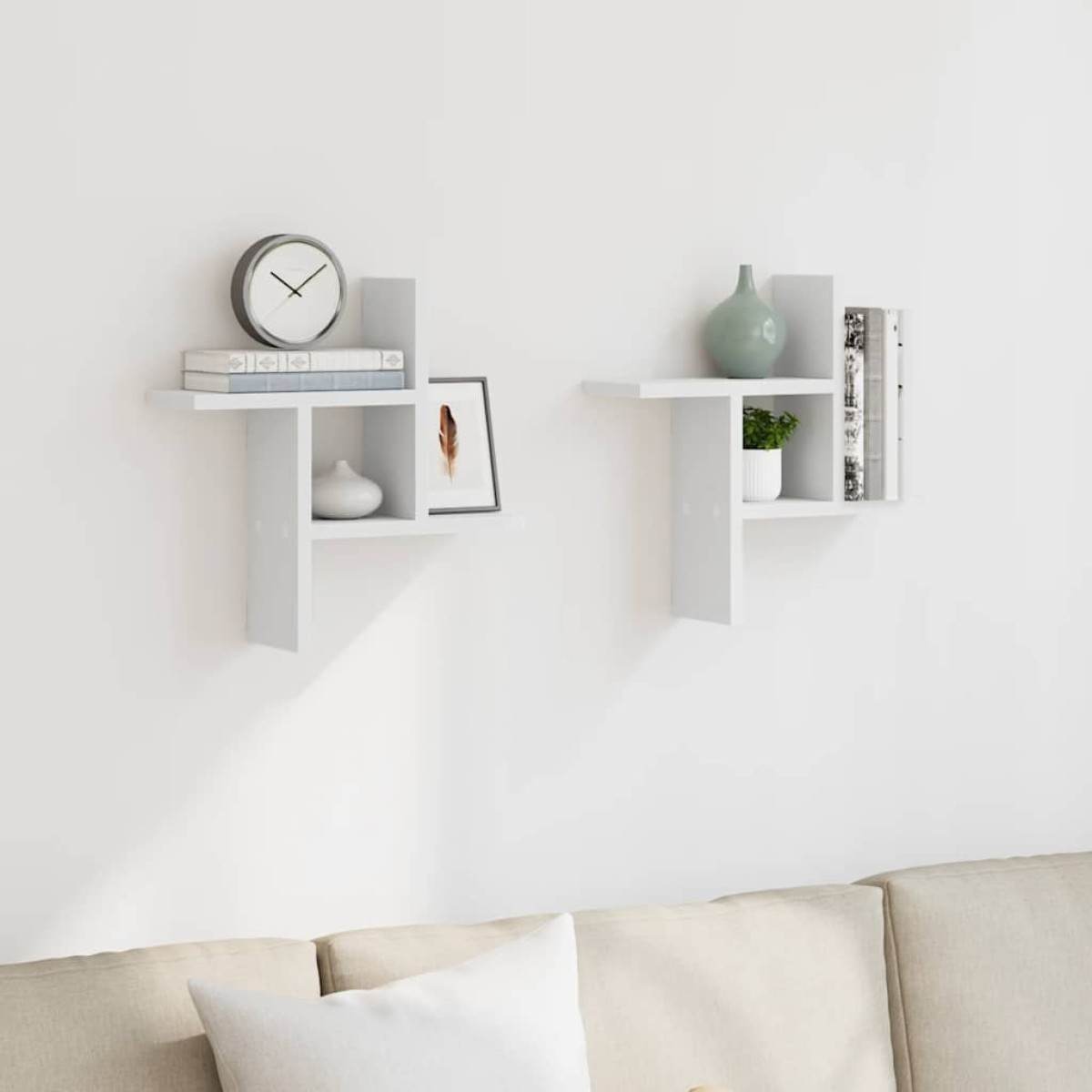vidaXL Ραφιέρες Τοίχου 2 τεμ. Λευκές 38x12x38 εκ. από Επεξ. Ξύλο