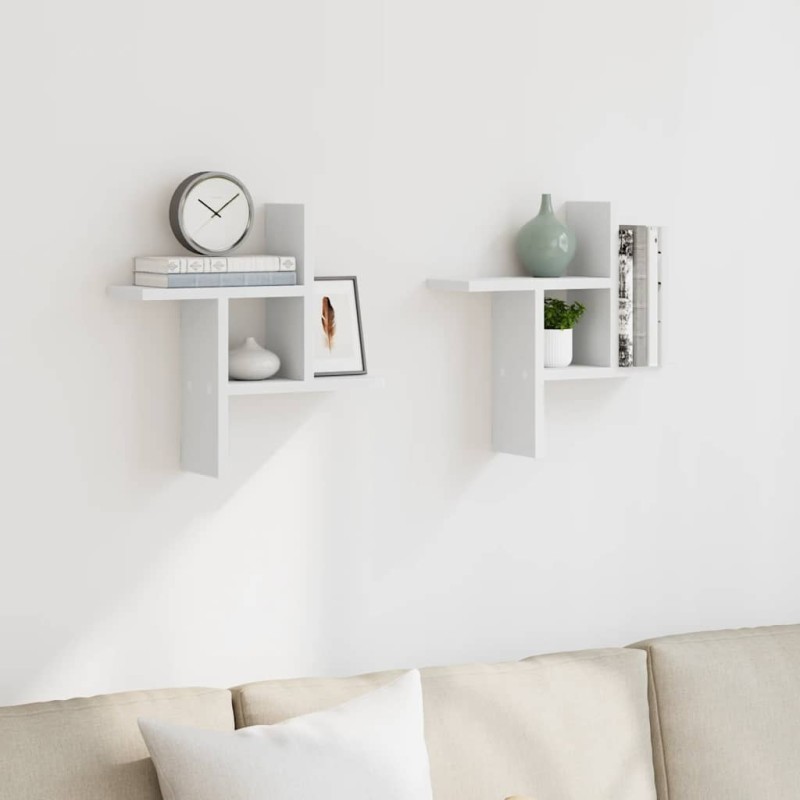 vidaXL Ραφιέρες Τοίχου 2 τεμ. Λευκές 38x12x38 εκ. από Επεξ. Ξύλο