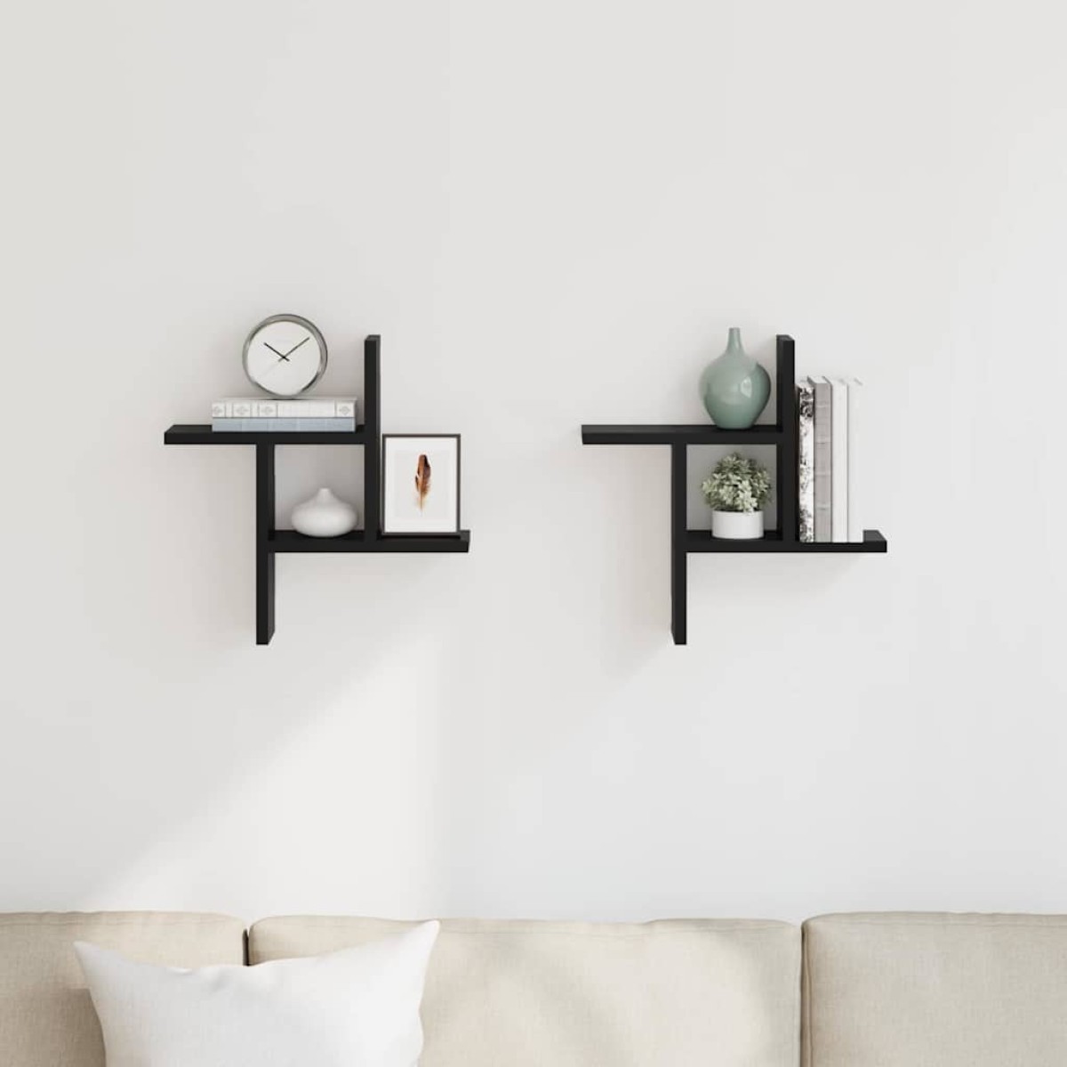 vidaXL Ραφιέρες Τοίχου 2 τεμ. Μαύρες 38x12x38 εκ. από Επεξ. Ξύλο