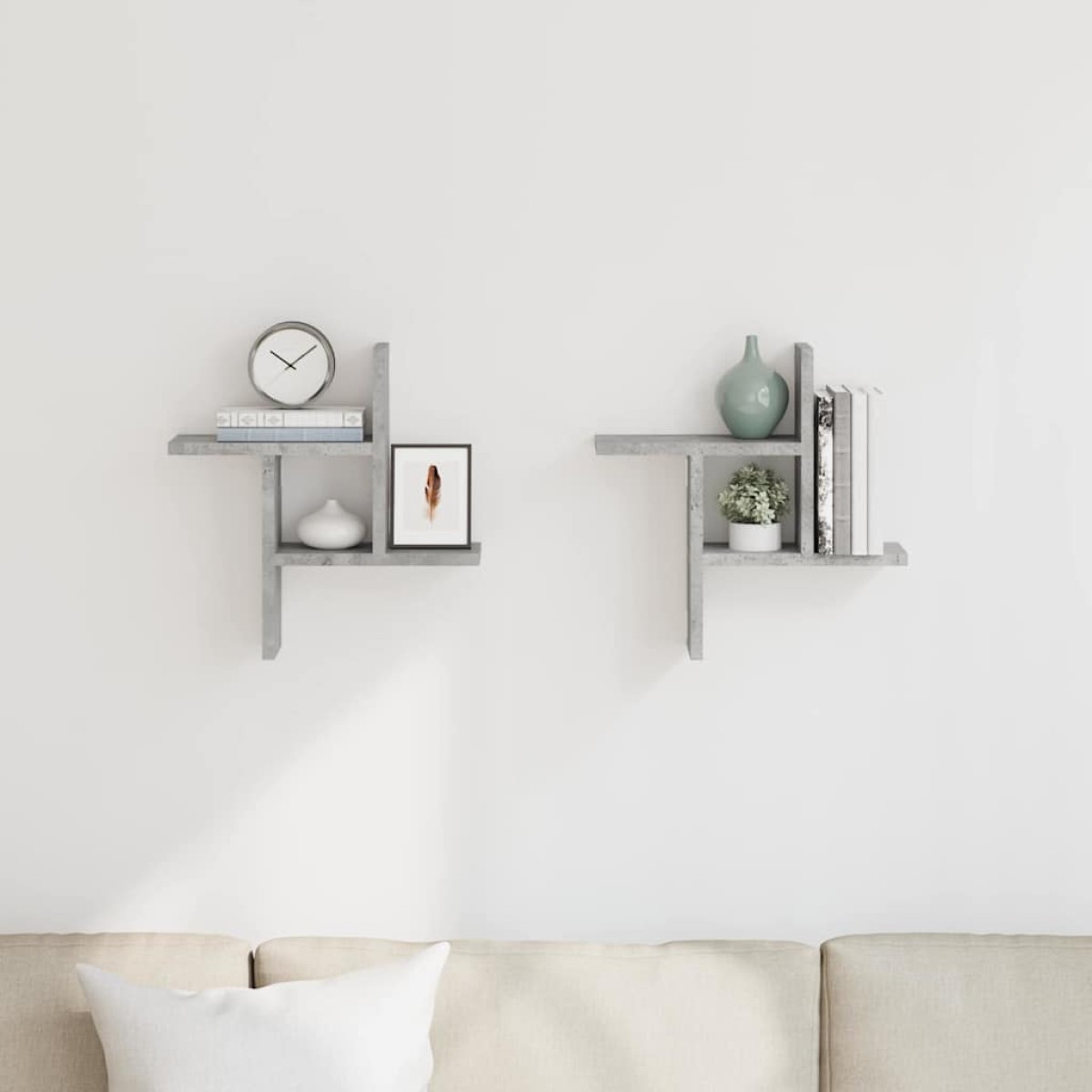 vidaXL Ραφιέρες Τοίχου 2 τεμ. Γκρι Σκυροδ. 38x12x38εκ. από Επεξ. Ξύλο