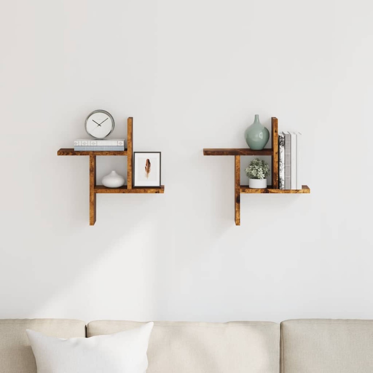 vidaXL Ραφιέρες Τοίχου 2 τεμ. Καπνιστή Δρυς 38x12x38 εκ. Επεξεργ. Ξύλο