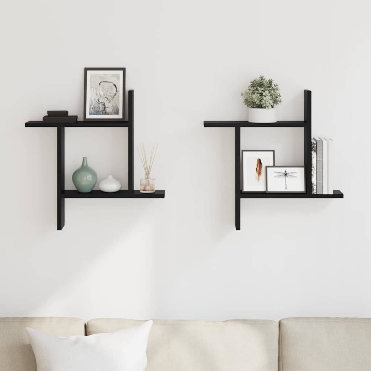vidaXL Ραφιέρες Τοίχου 2 τεμ. Μαύρες 50x12x50 εκ. από Επεξ. Ξύλο