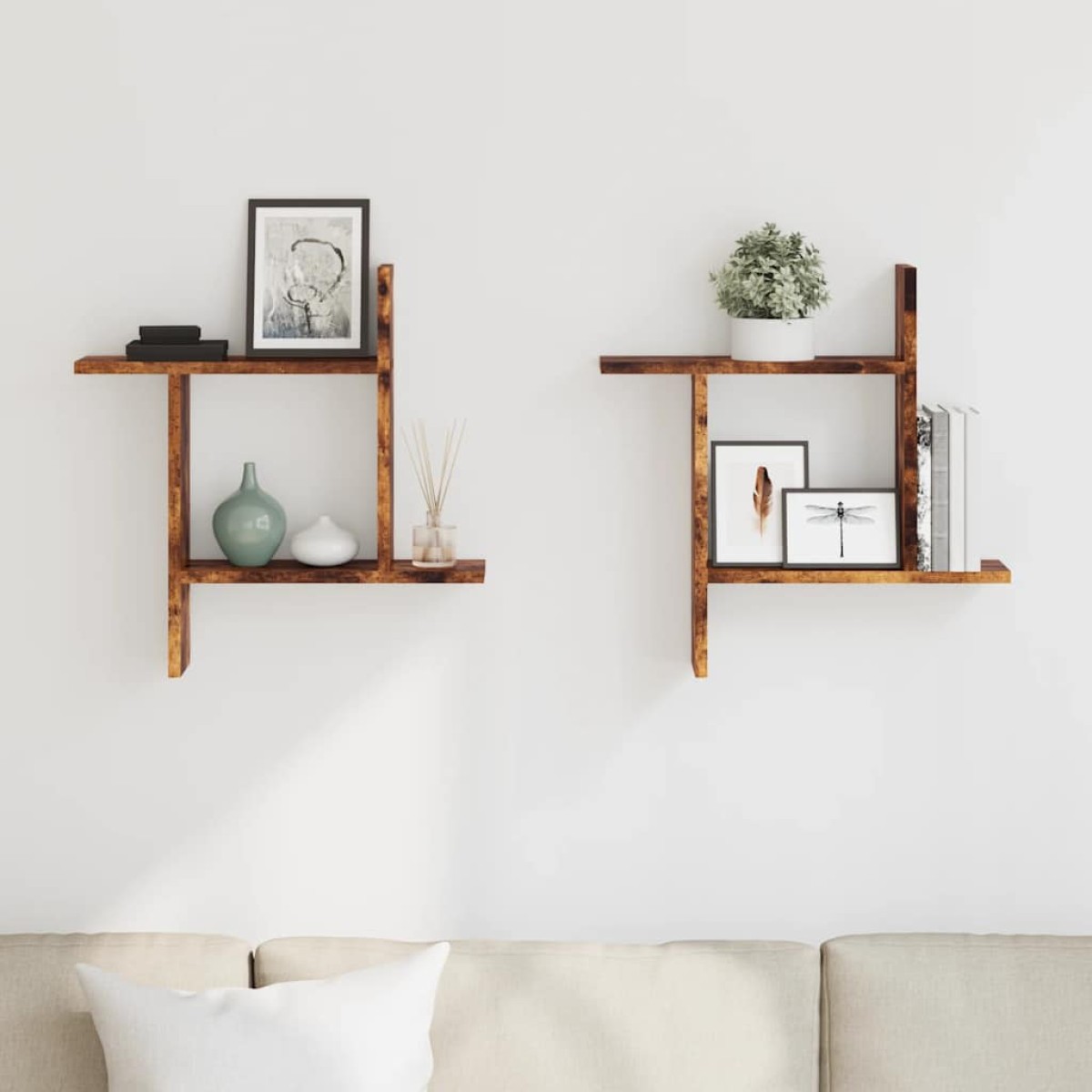 vidaXL Ραφιέρες Τοίχου 2 τεμ. Καπνιστή Δρυς 50x12x50 εκ. Επεξεργ. Ξύλο