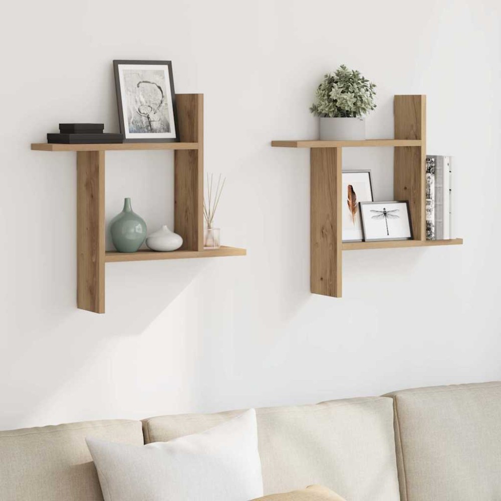 vidaXL Ραφιέρες Τοίχου 2 τεμ. Αρτισιανή Δρυς 50x12x50 εκ. Επεξ. Ξύλο