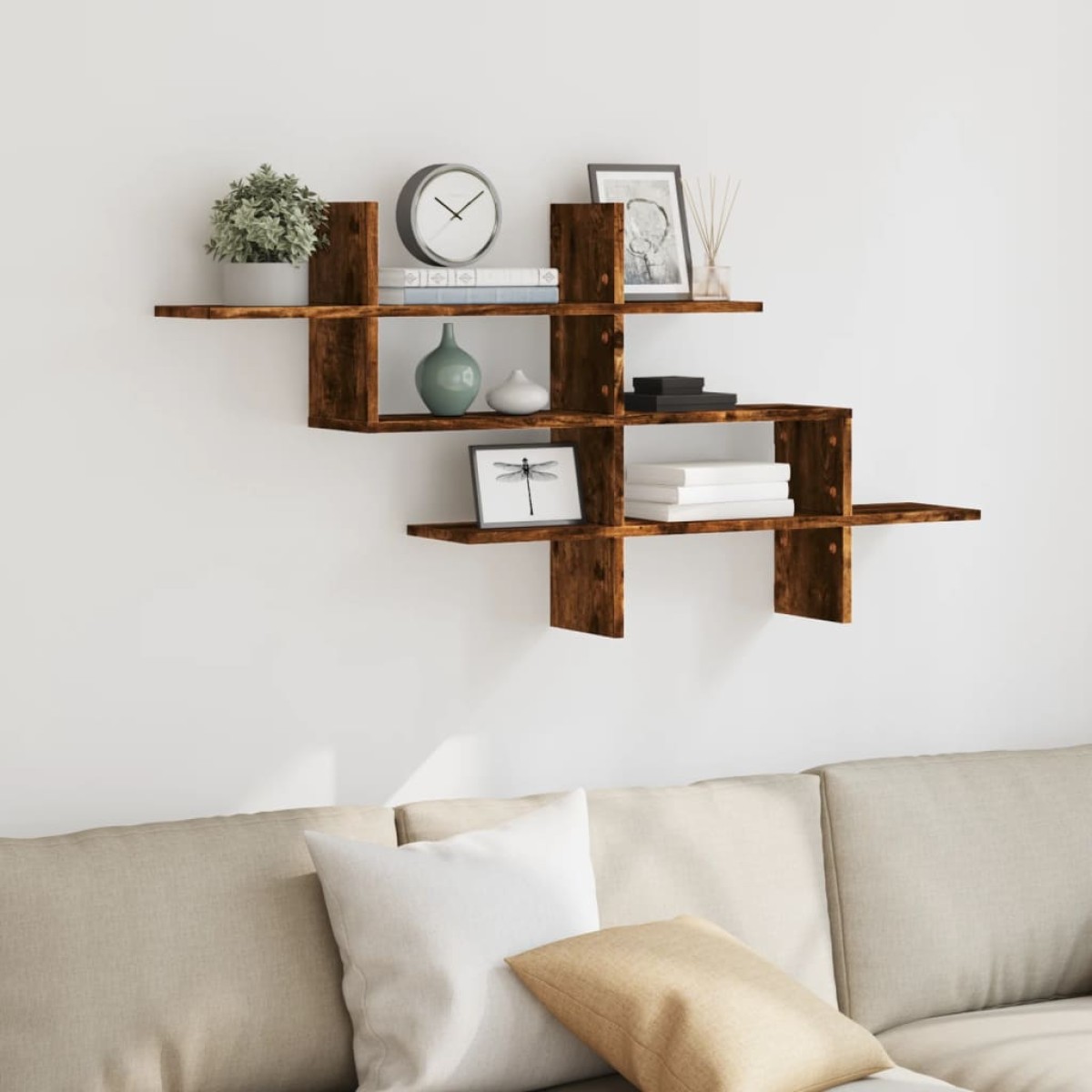 vidaXL Ραφιέρα Τοίχου Καπνιστή Δρυς 124,5x18x60,5εκ Επεξεργασμένο Ξύλο